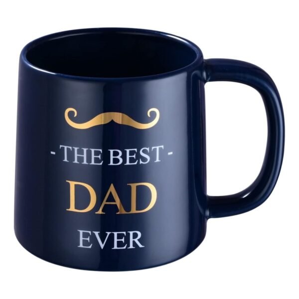 Custom Ceramic Flat Bottom Coffee Mug Father's Day Gift Deep Blue Mug With Handle And Text