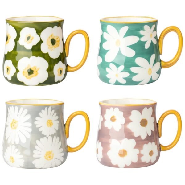 Ceramic Coffee Mug Porcelain Cups with Flower Pattern, Hand Made Floral Ceramic Mugs For Mother's Day