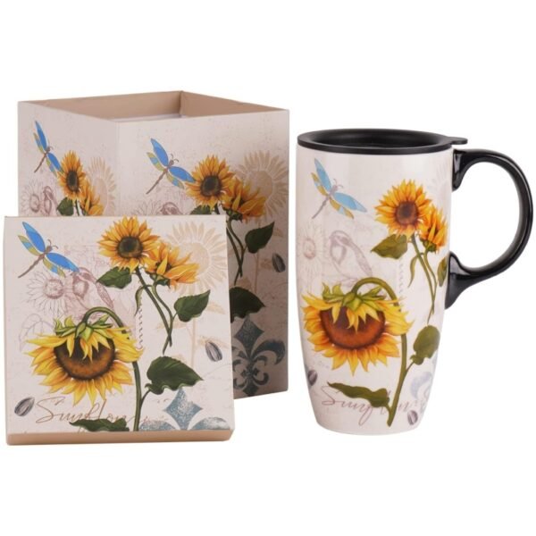 Coffee Ceramic Mug With Lid, Easter Day Sunflower Mug