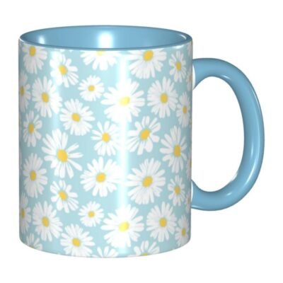 Custom Blue Daisy Funny Ceramic Coffee Cups Easter Mug With Handle
