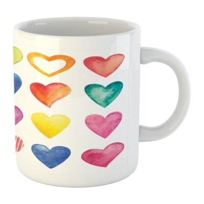 Custom Rainbow Color Heart Shaped Valentine's Day Ceramic Coffee Mug Cup With Handle Multicolor