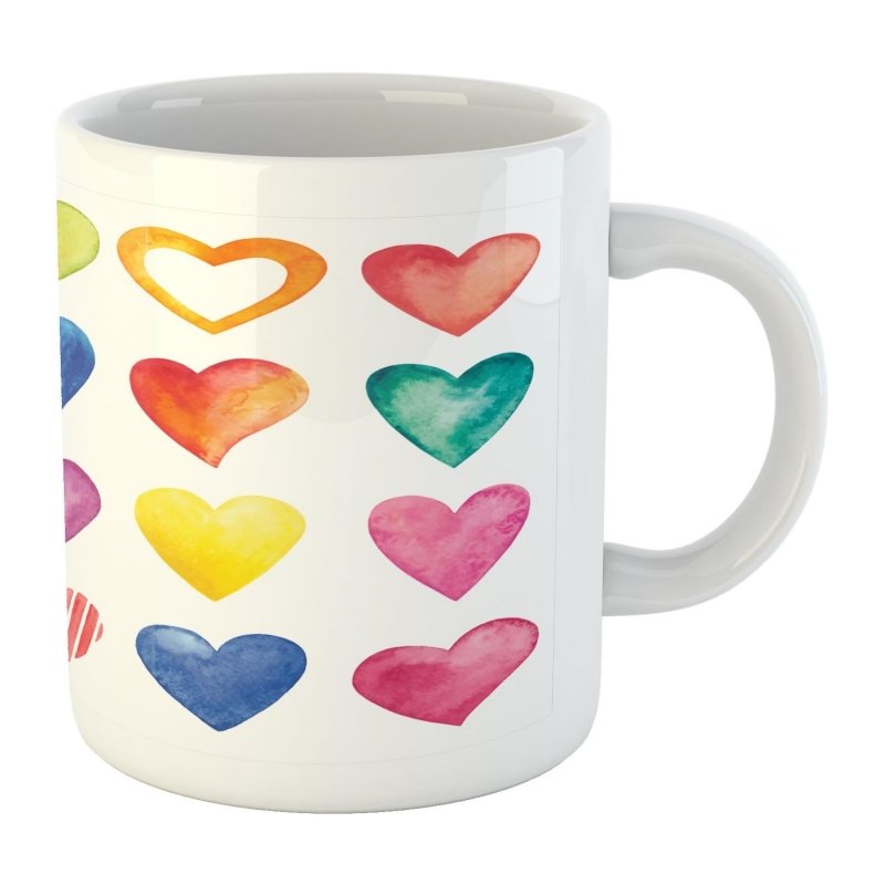 Custom Rainbow Color Heart Shaped Valentine's Day Ceramic Coffee Mug Cup With Handle Multicolor