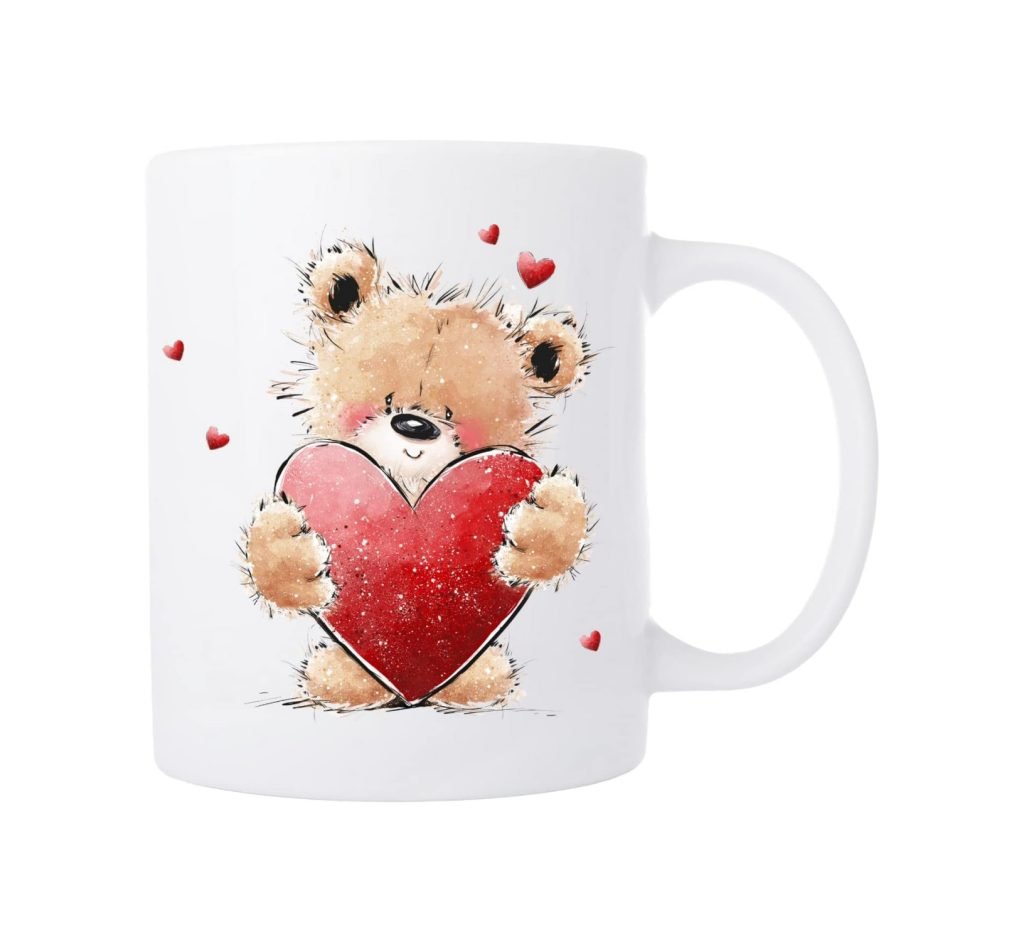 Custom Valentine Bear Gift White Mug ， Cute Ceramic Coffee Cup With Handle