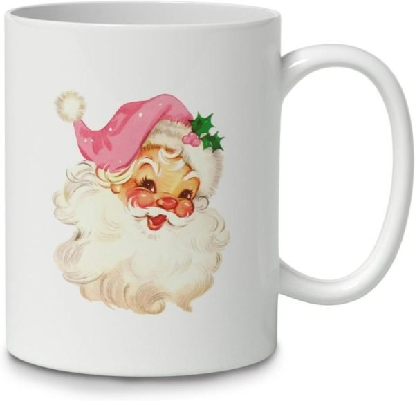 Custom Vintage Santa Coffee Mugs, Pink Christmas Ceramic Mugs With Handle