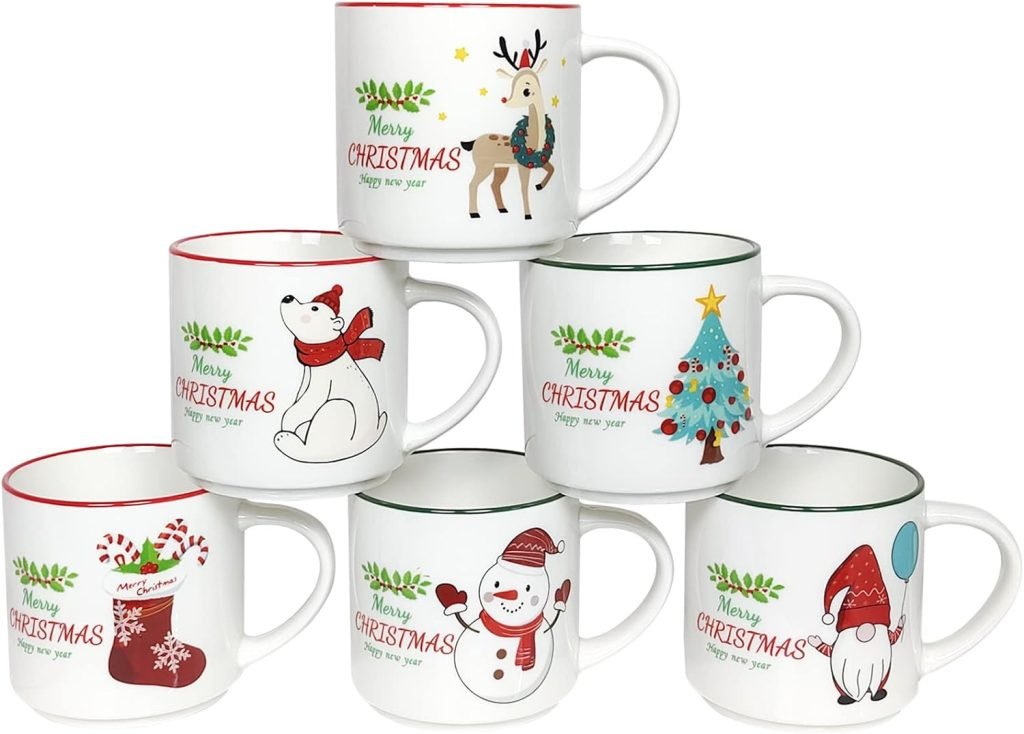 Custom white Cute Ceramic Coffee Mug, Stackable Christmas Ceramic Mug With handle